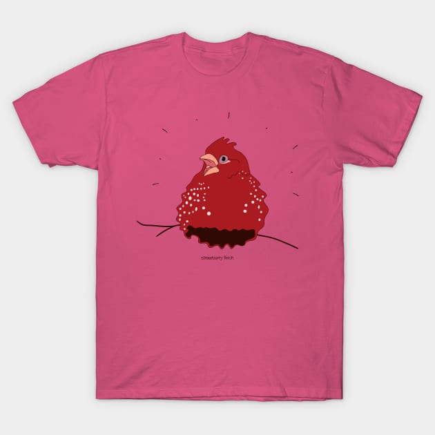 illustrations of red strawberry finch perched on tree branch T-Shirt by bloomroge